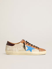 Beige Men's Super-Star LTD with light blue star and crocodile-print heel tab