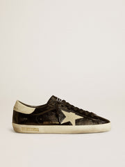 Men's Super-Star in black patent leather with suede star and heel tab
