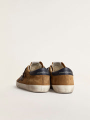 Men's Super-Star LTD in tobacco-colored croc-print leather with midnight blue leather star and heel tab