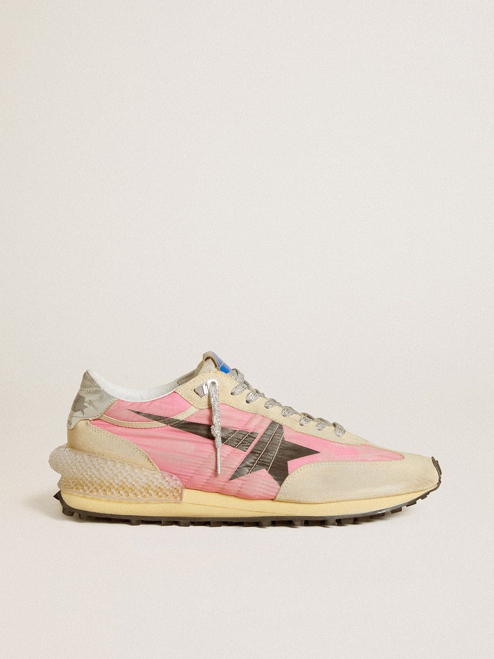 Men's Marathon in pink nylon and gold suede with black printed star