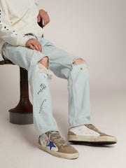 Men's Mid Star with blue leather star and dove-gray suede inserts