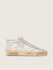 Men’s Mid Star in silver metallic leather with ivory star