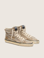 Men's Slide LAB sneakers in tobacco-colored suede with crystals and tobacco-colored suede star