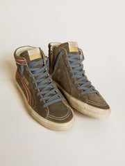 Men's Slide in gray suede with brown nubuck star and flash