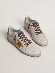 Men's Ball Star in white nappa leather with yellow animal-print leather star and heel tab