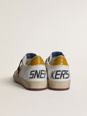 Men's Ball Star in white nappa leather with yellow animal-print leather star and heel tab