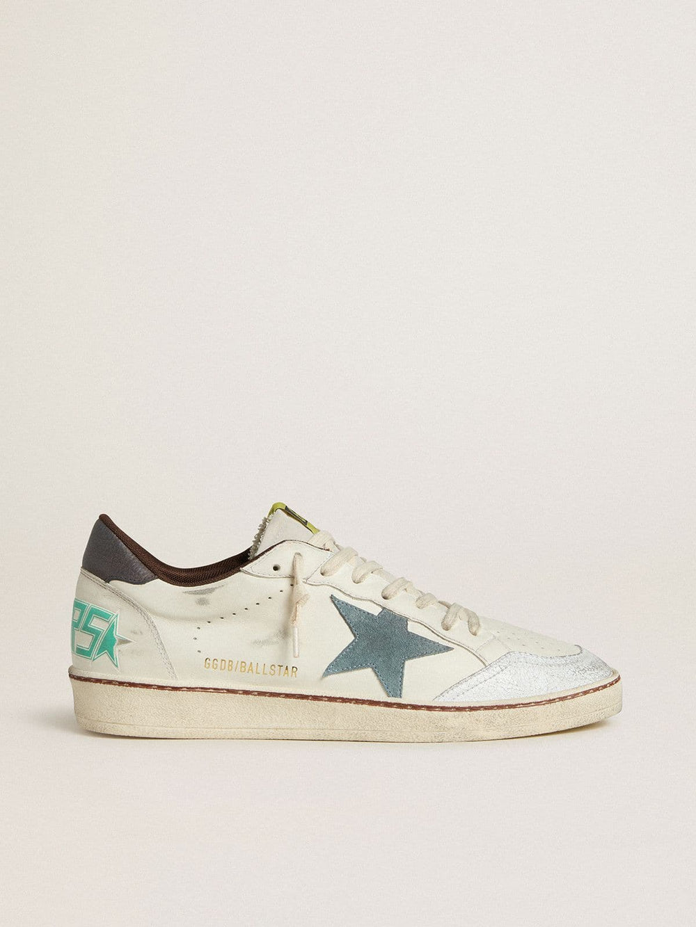 Men's Ball Star in white leather with light blue suede star and brown nubuck heel tab