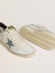 Men's Ball Star in white leather with light blue suede star and brown nubuck heel tab