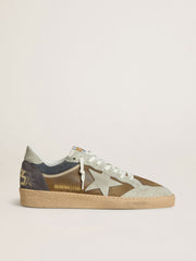 Men's Ball Star in military-green waxed suede with ice-gray suede star and heel tab