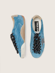 Men's True-Star in teal suede with black star and cream heel tab