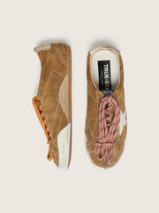 Men's True-Star in tobacco-colored suede with white star and platinum heel tab