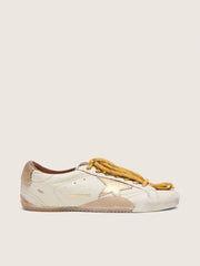 Men's True-Star in white nappa leather with gold foiled leather star and beige suede heel tab