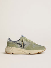 Men's Running Sole in sage-green nylon and suede with printed black star