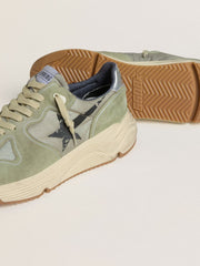 Men's Running Sole in sage-green nylon and suede with printed black star