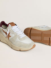 Men's Running Sole in nylon and suede with brown leather star and burgundy leather heel tab