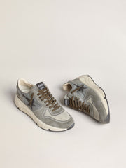 Men's Running Sole in light blue nylon with black star and green leather heel tab