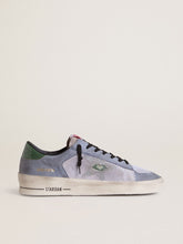 Men's Stardan in powder-blue suede with green leather star and heel tab