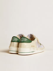 Stardan in white suede and mesh with green leather star and heel tab