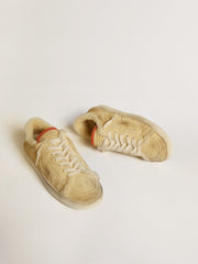 Stardan in beige suede with leather heel tab and shearling lining