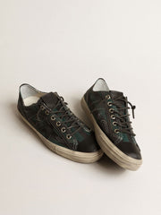 Men's V-Star in black and green striped canvas with black leather star and toe