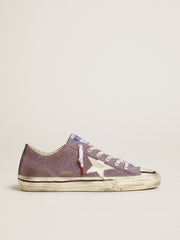 Men’s V-Star LAB in lilac leather and glitter with white star and silver glitter tongue