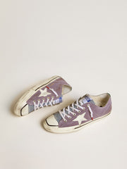 Men’s V-Star LAB in lilac leather and glitter with white star and silver glitter tongue
