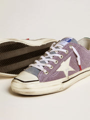 Men’s V-Star LAB in lilac leather and glitter with white star and silver glitter tongue