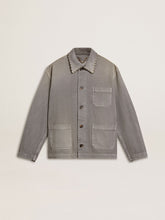 Men's gray denim jacket with studs