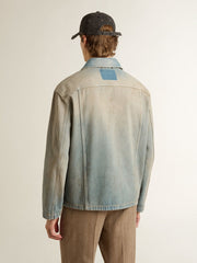 Men's distressed-effect denim jacket with zip