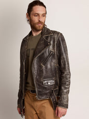 Men’s black leather biker jacket Golden Goose