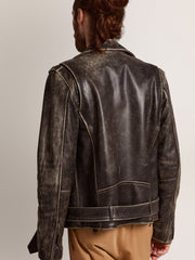 Men’s black leather biker jacket Golden Goose