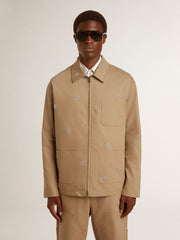Men's beige jacket with floral embroidery and full zip