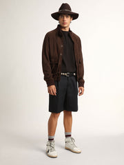 Golden Collection flight jacket in dark brown suede