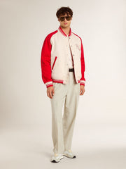 Bomber jacket in worn white and red with embroidery