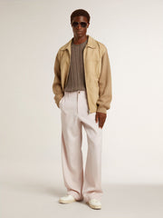 Men's jacket in travertine-colored nubuck leather with wool-blend sleeves and back