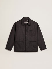 Gray melange woolen jacket with button fastening