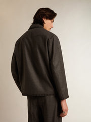 Gray melange woolen jacket with button fastening