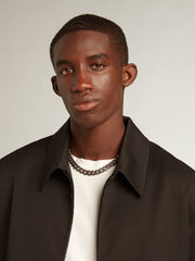 Men’s zip-up jacket in black wool gabardine