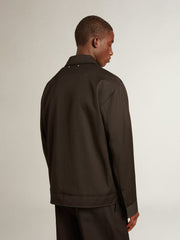 Men’s zip-up jacket in black wool gabardine