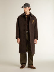 Men's single-breasted Journey coat in wrinkle wool blend with floral pin