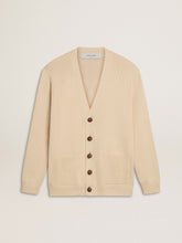 Men’s beige cardigan with 'Golden' lettering on the back