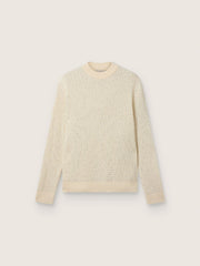 Men's crew-neck sweater in white merino wool with all-over crystals