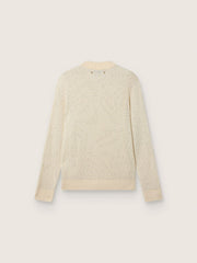 Men's crew-neck sweater in white merino wool with all-over crystals
