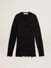 Men's black wool sweater with a distressed effect
