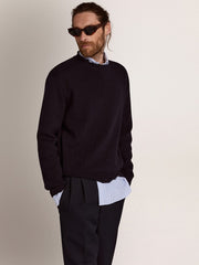 Men’s round-neck sweater in dark blue cotton