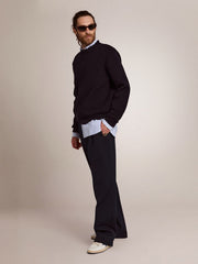 Men’s round-neck sweater in dark blue cotton