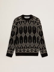 Men’s crew neck wool blend sweater with jacquard argyle design