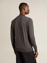 Men's round-neck sweater in dark gray mélange wool