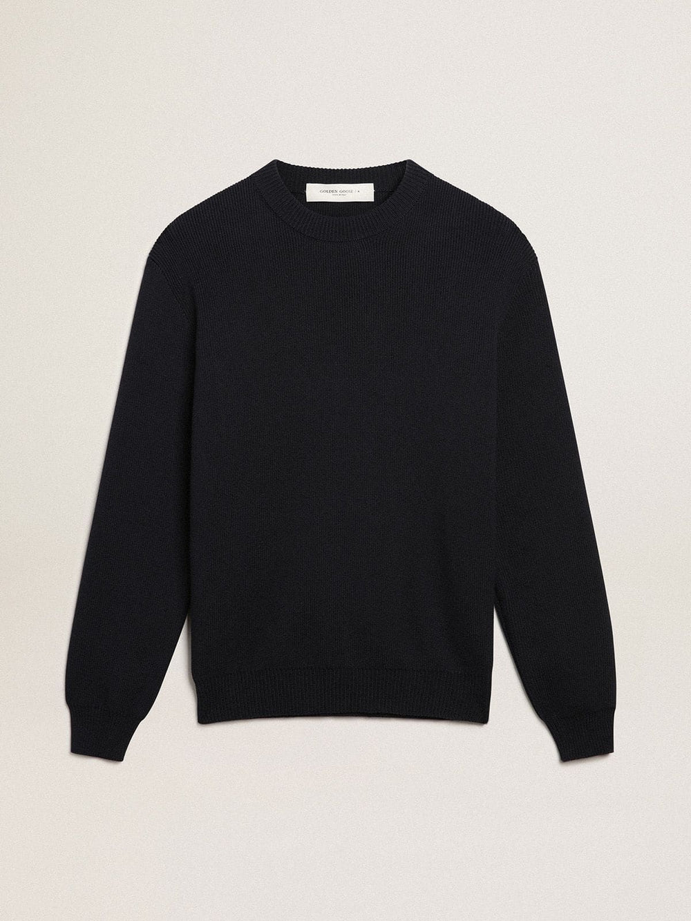 Men's round-neck sweater in dark blue cotton with logo