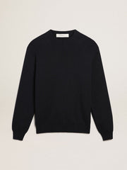 Men's round-neck sweater in dark blue cotton with logo